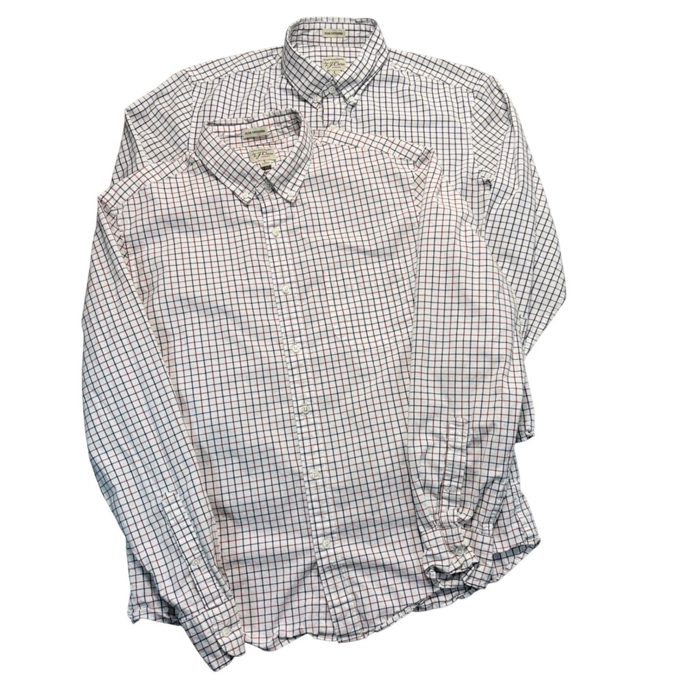 J. Crew Slim Untucked Secret Wash Shirts Mens L Lot of 2 Plaid Cotton